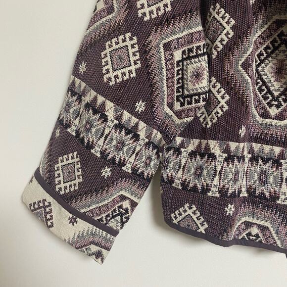 Vintage Flashback Cropped Jacket Western Boho Tapestry Purple Cream‎ Short Sz M - Picture 6 of 9